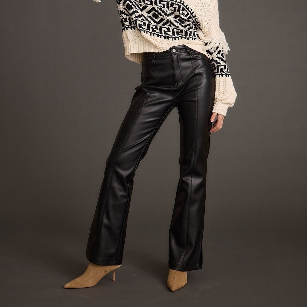 12th Tribe Ryland Black Vegan Leather Flare Pants Size MM